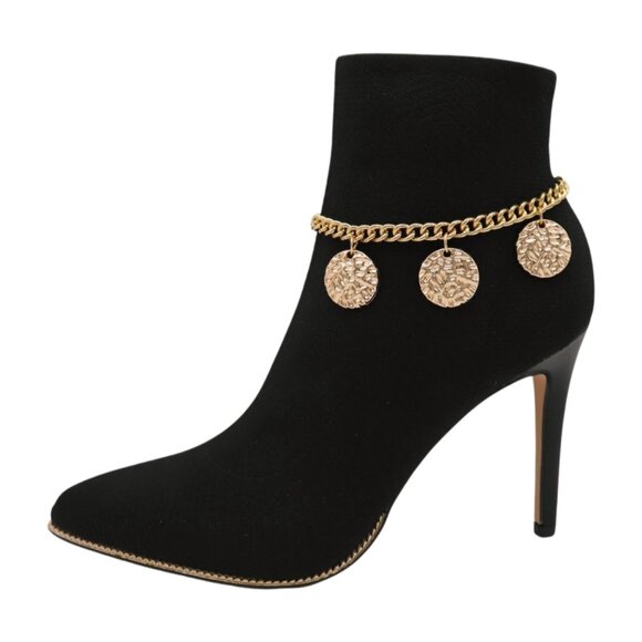 NEW Women Gold Metal Western Boot Chain Bracelet Anklet Shoe 3 Circles Charm SET - Picture 4 of 17
